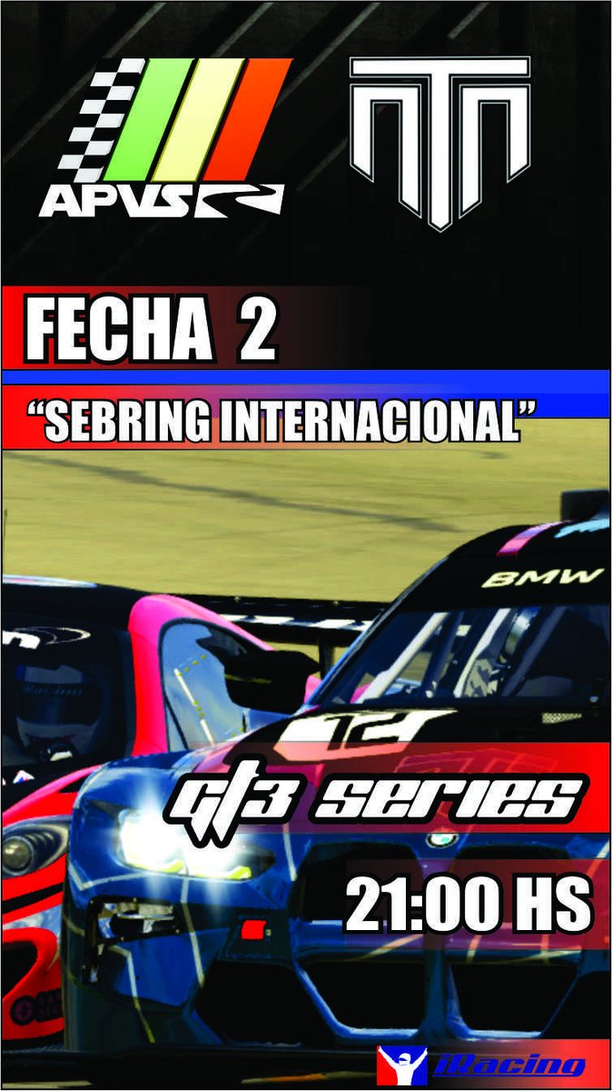 AndresGomez293's tweet photo. Hoy con el NTN corremos la segunda fecha del Torneo GT3 en @apvsud en  @sebringraceway  a partir de las 21 HS 🏁 https://t.co/0rwK3QBYV9