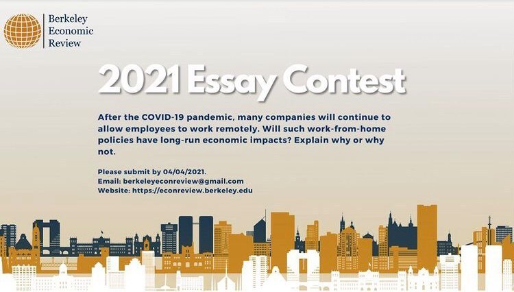 berkeleyeconrev's tweet photo. Berkeley Economic Review is now accepting submissions for its Spring 2021 Essay Contest! 

For more information, guidelines for submission, or any questions, check out our website at https://t.co/vm1rD3nDWJ or email us at berkeleyeconreview@gmail.com!

DUE DATE: 04/04/2021 https://t.co/TpDZNmHZYD