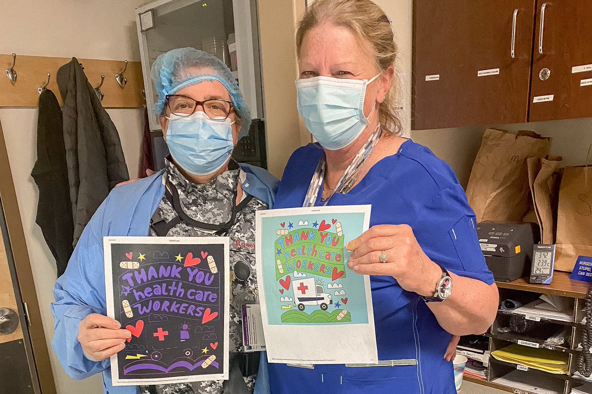 Kellenberg's tweet photo. Last week, 7th Grade CROSS celebrated the end of the trimester with a prayer service and a pizza party! We also created thank-you cards for nurses and doctors at NYU Winthrop hospital. These heroes were surprised with these cards today! https://t.co/eRIKMopSkJ