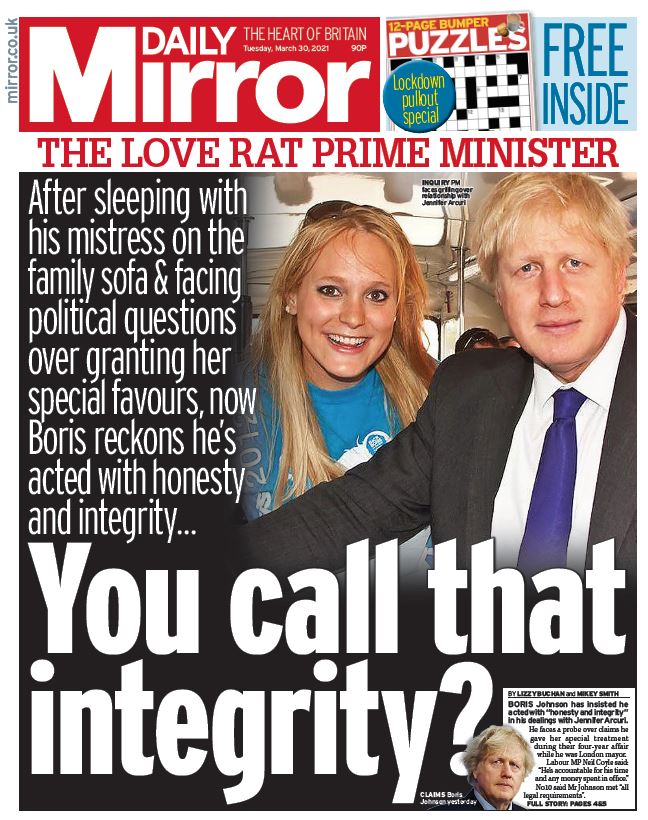 Tuesday's Mirror: 'You call that integrity?'

#BBCPapers #TomorrowsPapersToday bbc.in/3ryFHdK