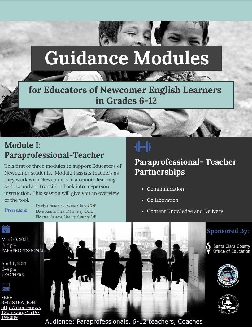 MCOE_TandLTeam's tweet photo. On April 1st, join our team for free professional learning!
3-4 pm: Guidance Modules for Educators of Newcomer #ELs in Grades 6-12
https://t.co/35LH48huft
3:30-5pm: #UDL & #StudentEmpowerment https://t.co/ldenQ7wmNO
#Region5HSS #HSSCLIC @MCOE_ELA @ElGovEcon @adoptedelf @MCOE_Now https://t.co/R1lFH9DdfS