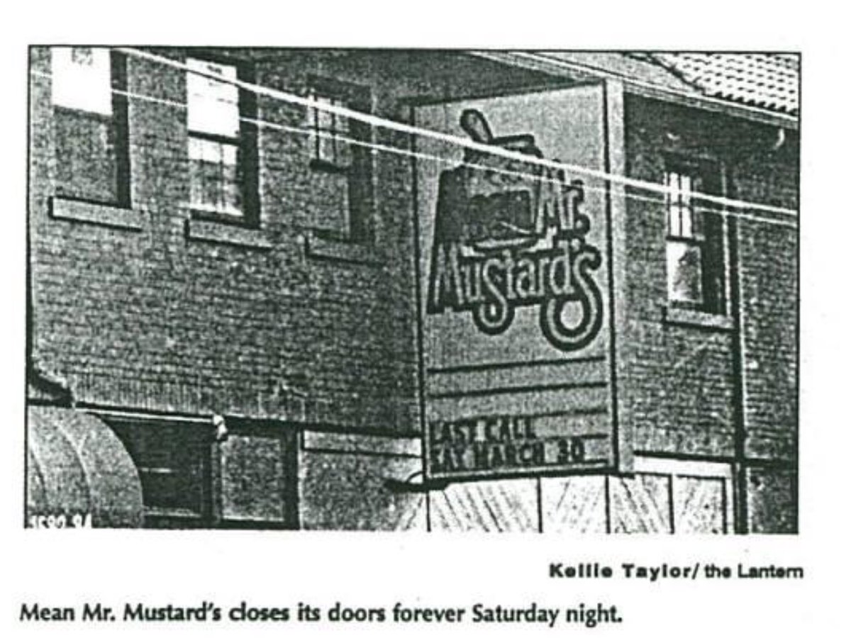 thermoware's tweet image. .@TheLantern covered the story today in 1996. #MeanMrMustards closed. And a way of life vanished. #campusbars Thank goodness for @TheBierStube @threesabovehigh @OldfieldsOSU @ThirstyScholar @OutRInn. And the music. The music!