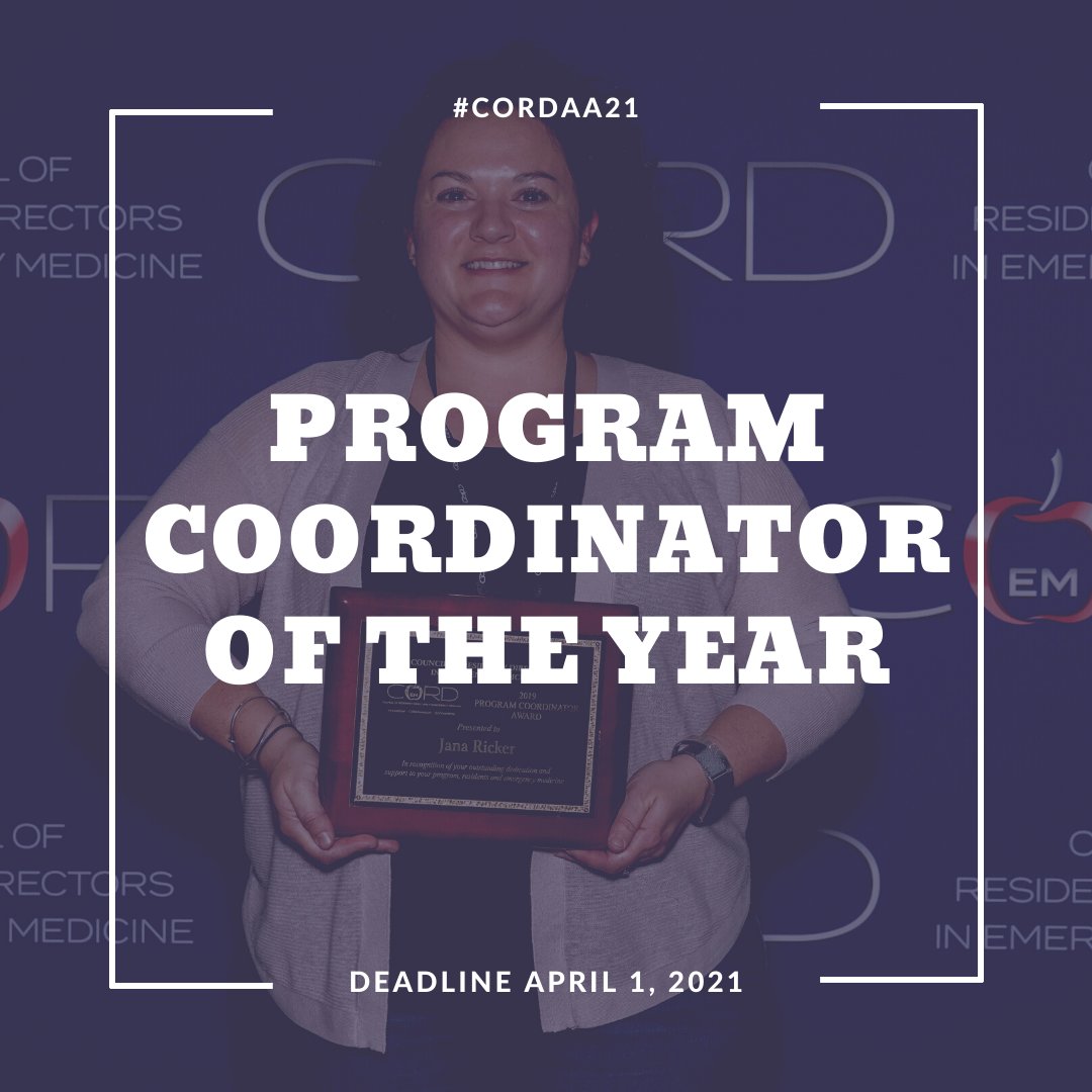 CORD_EM's tweet image. We're looking for Program Coordinators who go above and beyond! Somebody who can light up the room and amaze everybody with their creativity and hard work. If you know who we're talking about, nominate them for their 🍎 today!
cordem.org/awards
Ends April 1, 2021 5 PM EST