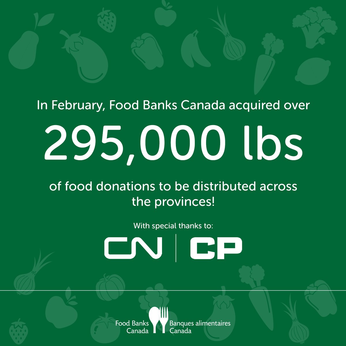 foodbankscanada's tweet photo. #FoodBankSuccess In February 2021, Food Banks Canada acquired over 295,000 lbs of food donations to be distributed across the provinces! ππ₯ https://t.co/2jUdnbxTgG
