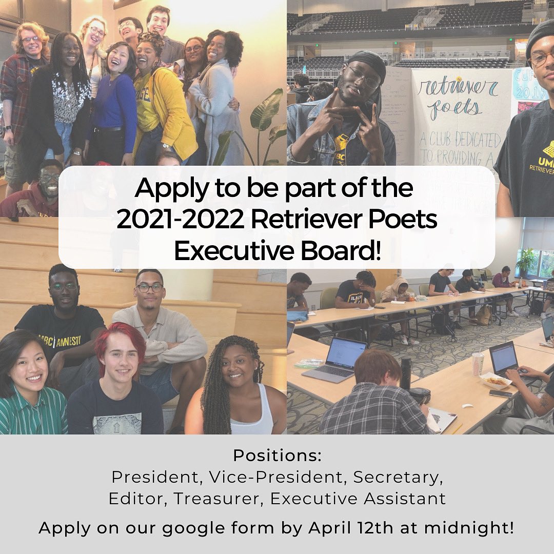 Are you interested in joining the Retriever Poets Executive Board? We would LOVE to have you be part of the team! If you have any questions, please feel to message us. forms.gle/5veSAPn6tNKHMX…