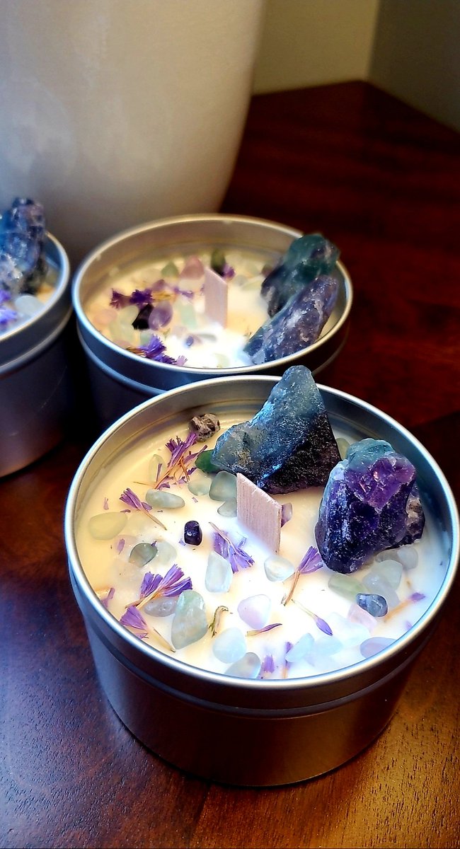 Megspotions's tweet photo. Rainbow fluorite candle COMING SOON. All natural soy wax with wood wick, rough fluorite&amp; tumbled pieces
 #soycandles #handmade  #crystals  #megspotions  #candles #springitems  #relaxation #womenownedbusiness #giftideas #mothersday #healing #chakras
#chakrahealing #fluorite https://t.co/5DHlI3BDq5
