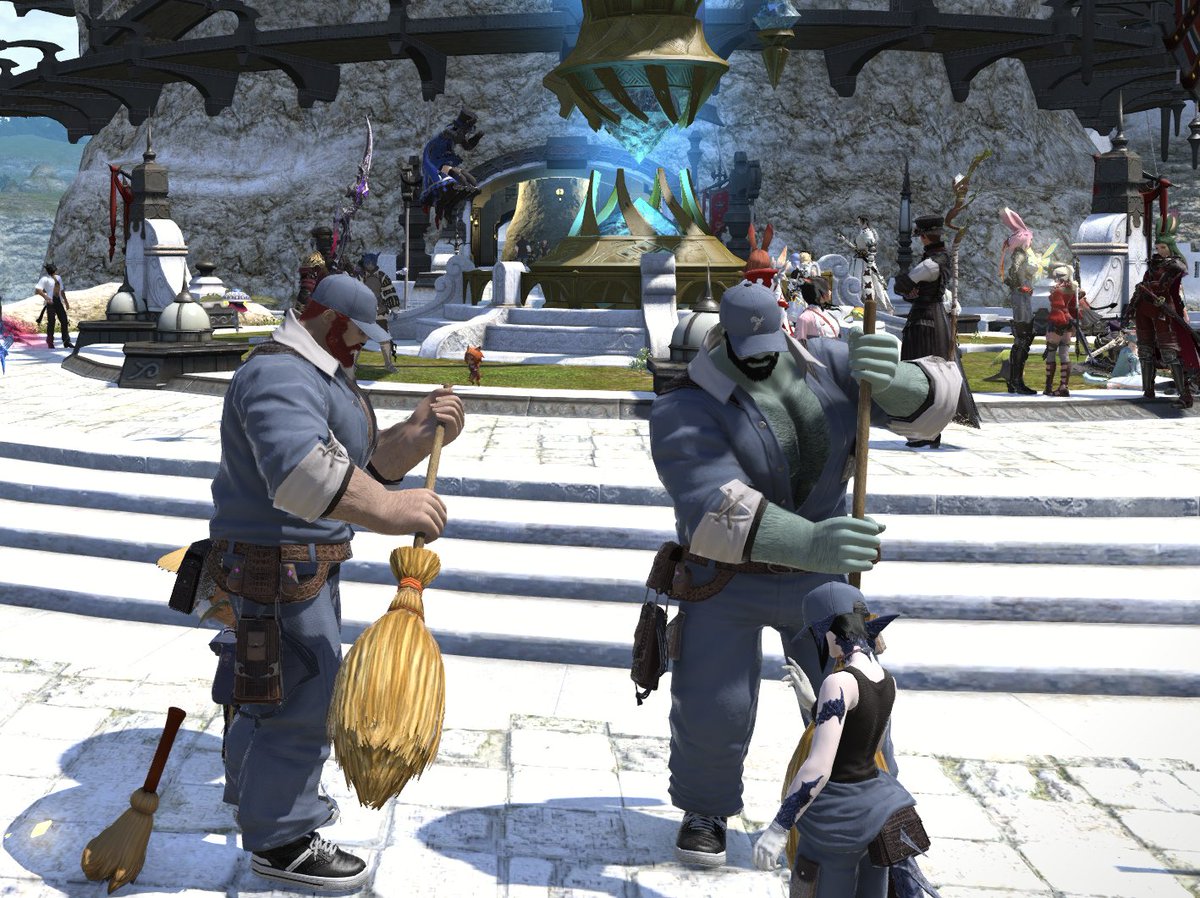 TruzJanitor's tweet photo. Its official! Brock has joined Chocobros' Cleaning and Co! Welcome aboard. I have already texted Merlwyb with your paperwork, Chicken is getting you on the payroll.
@radvillain
#Roegadyn #Roes #FFXIV #Jenova #Aetherserver #roejanitor #Limsa #funny #RPG #wholesome https://t.co/X2ZSXyTzxY
