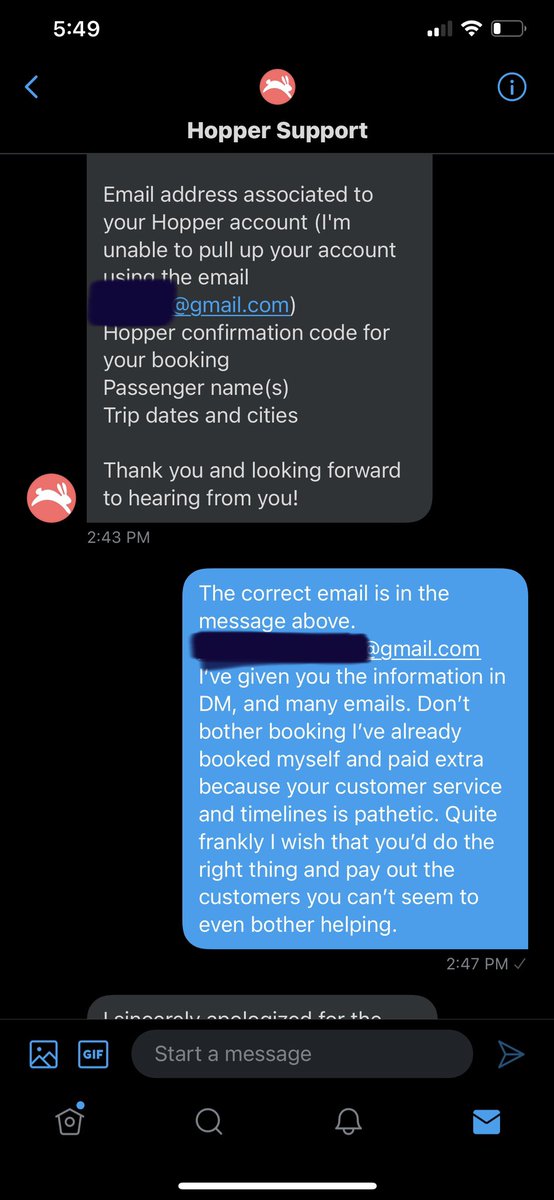 SM59906114's tweet photo. @HopperSupport My email is my very common name, each time you’ve responded with something more outlandish. 🤔 almost seems intentional; as a way of avoiding  actual solutions. https://t.co/07XOc2uuYs