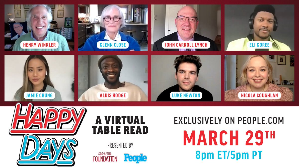 sagaftraFOUND's tweet photo. TUNE IN! Our virtual #HappyDays table read with @PEOPLE is now live! See @hwinkler4real reprise his role as ‘The Fonz’ alongside several of this year’s @SAGawards nominees to benefit our programs and safety net for @sagaftra performers! Aaayyy!!! 👍👍https://t.co/7A4Jut735C https://t.co/kQqmh0qMOS