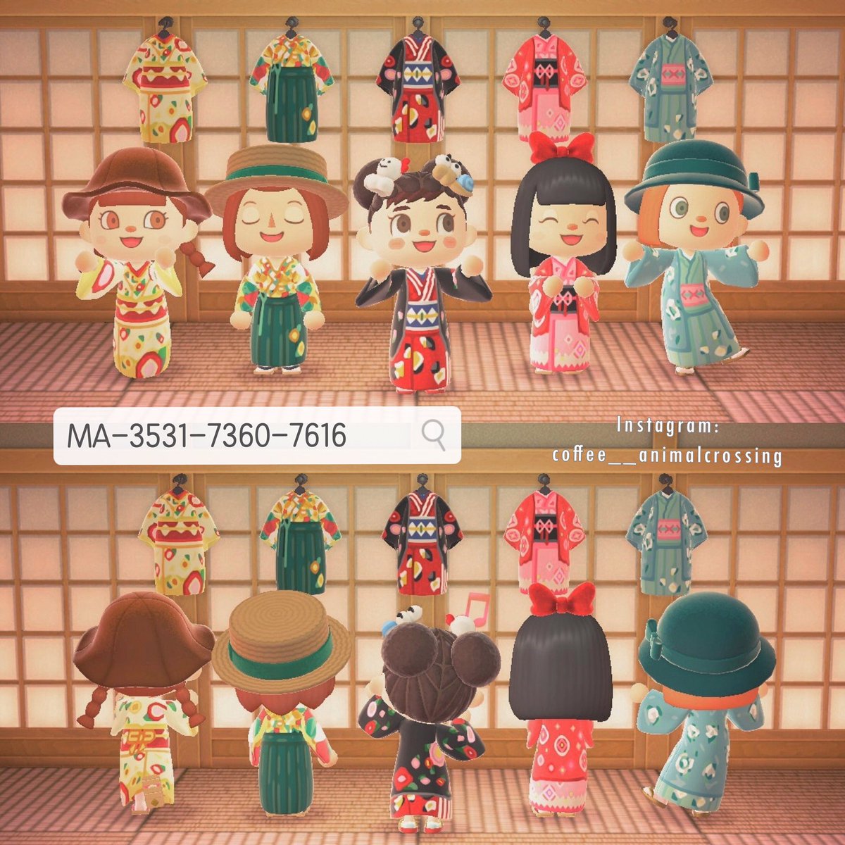 In order to the cherry blossom season, I painted some kimonos 👘
 Ig: instagram.com/coffee__animal…
#マイデザまとめ #マイデ #AnimalCrossingNewHorizons    
#ACNHdesign #あつ森 #ACNH  #どうぶつの森