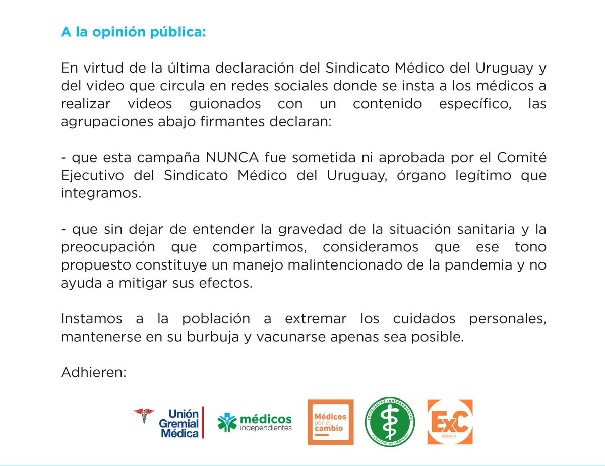 Est_Indep's tweet photo. Ante los videos que circulan, con los que NO estamos de acuerdo, las agrupaciones de médicos y estudiantes firmantes rechazamos esas prácticas y reafirmamos nuestra posición https://t.co/plnHAwr3Gk