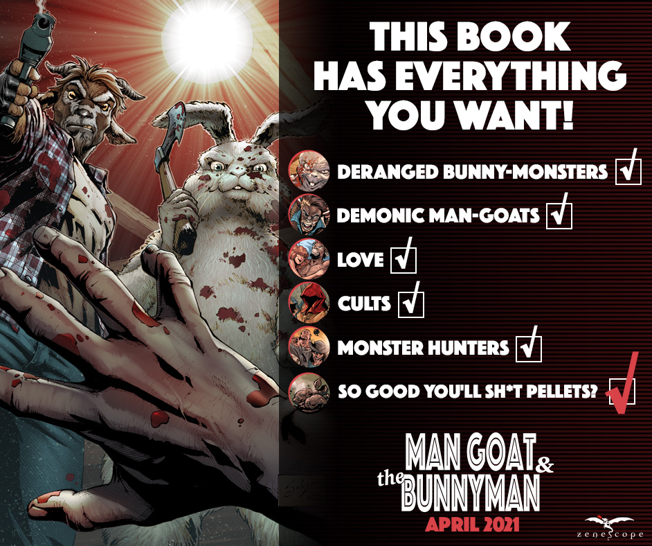 Zenescope's tweet photo. In stores 4.14.21 - Preorder your copy at your local comic shop! I mean what the hell are you waiting for?
#mangoatandthebunnyman #mangoat #bunnyman #zenescope https://t.co/F0mrbw9inP