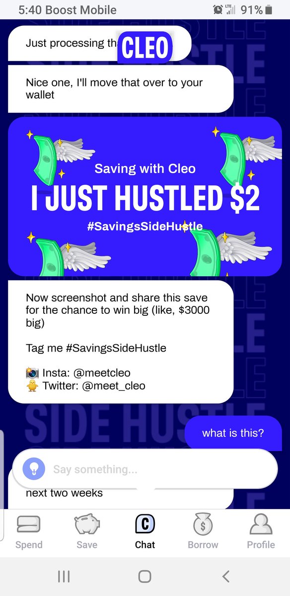 Nathan256Graham's tweet photo. @meet_cleo 2 dollars a day keeps the bill collectors away lol! Still at it! I'm saving to win!! #HereForTheHustle #SavingsSideHustle #MeetCleo #3kAllDay https://t.co/TQcKHLZVSV