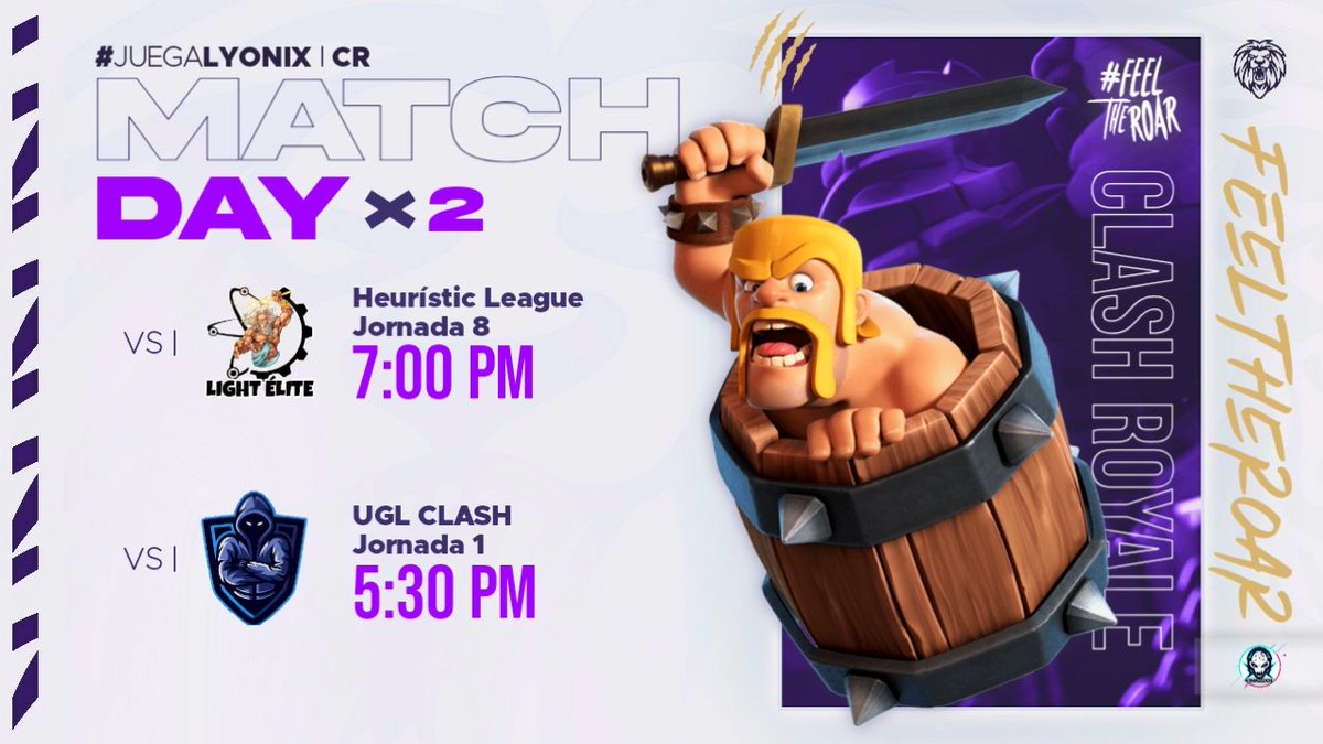 adrielsaantiago's tweet photo. #CR | ¡MATCHDAY!
Nuestros leones salen a la arena frente a grandes rivales.
¡Suerte a ambos equipos!
🏆 @UGLClashRoyale
🔰 1ERA JORNADA
🆚 #RetiradosEsports
⏰ 5:00 PM Mx
🏆 @HeuristicCR
🔰 8AVA JORNADA
🆚 #LightElite
⏰ 7:00 PM Mx
#FeelTheRoar https://t.co/2AGvsccM2K