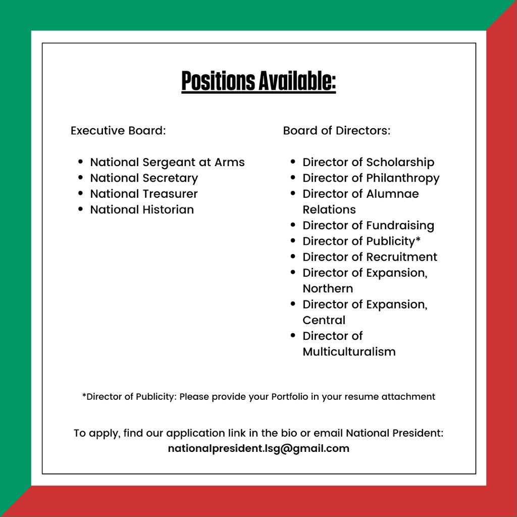 LSGSororityInc's tweet photo. Apply for National Board today! Be part of the change 🌹 Application is due Sunday, April 4th. Link in the bio! #NationalBoard2021 #IPSE https://t.co/f5LNwv0Qeu