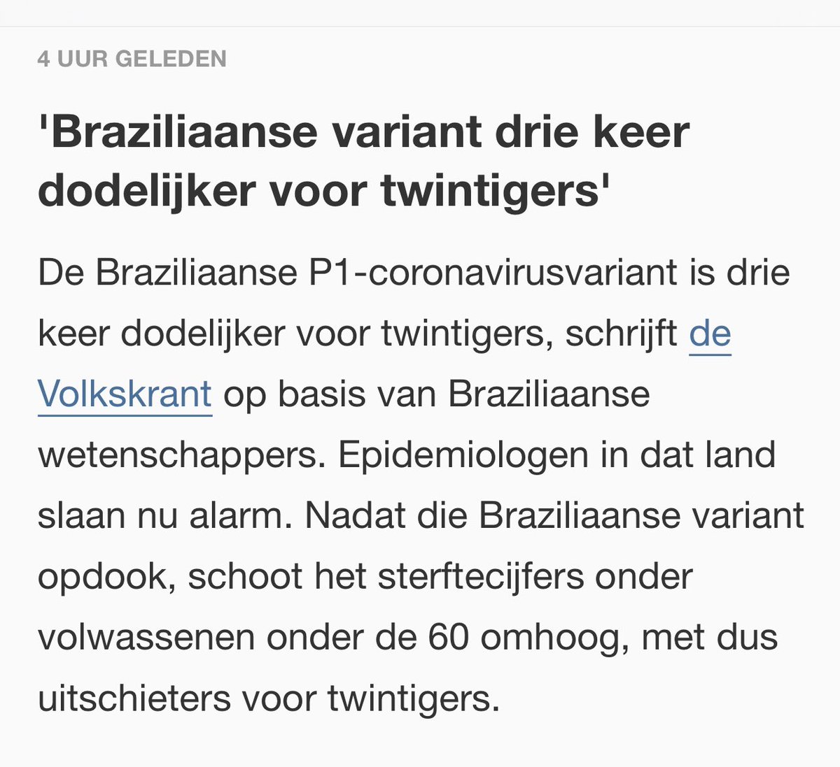 SDicht's tweet photo. 'Braziliaanse variant drie keer dodelijker voor twintigers' https://t.co/zQQGguyZRl
Komt volgens rivm ‘heel gering’ voor in Nederland.🙄 Hoe werkt dat ookalweer met een virus? https://t.co/zsKjTtEXRU