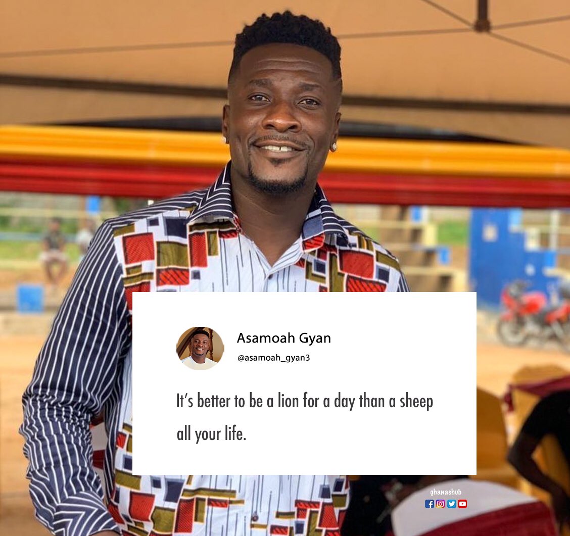 ghanashub's tweet photo. “It’s better to be a lion for a day than a sheep all your life” ~ @ASAMOAH_GYAN3
#africa #ghana #accra #african #quotesoftheday #quotes #stayhome #staysafe #ghanashub #africanquotes #ghanaianleaders #ghanaianleadership #inspiringman #leadership #mcm #mancrushmonday https://t.co/1F6RgAgMgi
