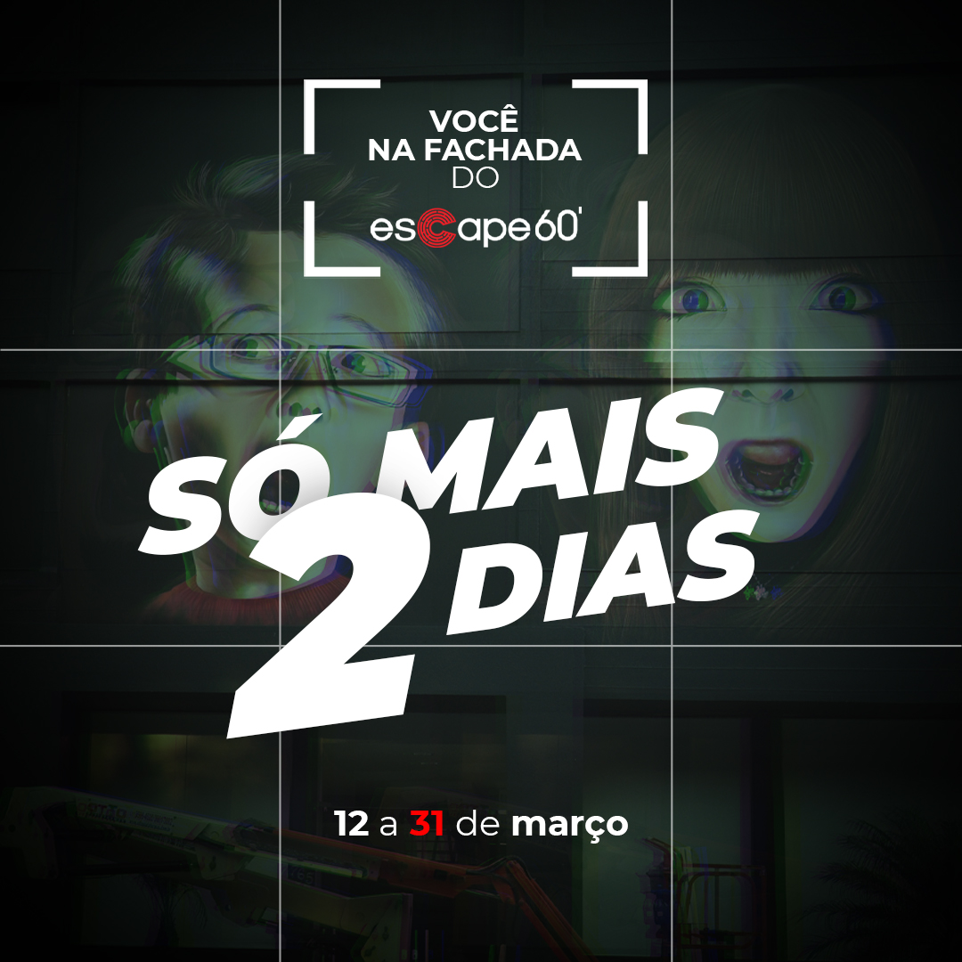 Escape60Oficial's tweet photo. São só mais DOIS DIAS para você enviar sua foto no nosso inbox!
Já pensou em estampar a fachada de uma das nossas unidades? Demais, né?
Essa é sua chance! E o prazo já está acabando… 
#Escape60 #VoceNaFachadaDoEscape60 https://t.co/QxLF36ot8b