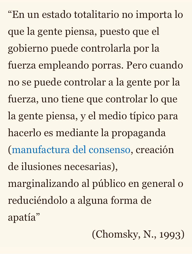 OdalemyG's tweet photo. Que más que interesante mencionar una cita de unos de los más grandes especialista sobre la manipulación mediática “Chomsky”. Para el los  medios masivos actúan como transmisores de mensajes hacia el ciudadanos promedios. @HelenHasbun #ActivismoEducativo #Educomunicacional https://t.co/Mn4nn5pbFv