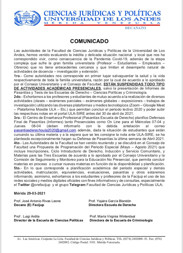 mov20facijup's tweet photo. ¡INFORMACIÓN IMPORTANTE! Comunicado del Consejo De Facultad 29/03/21 https://t.co/70TAFFGJrf