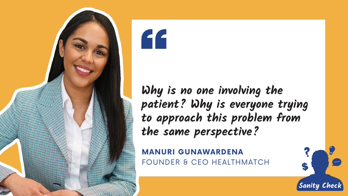 SanityCheckAU's tweet photo. In today's episode we are joined by the amazing @manuri_g, founder and CEO of @HealthMatchio. We discuss how entrepreneurs are changing the landscape of clinical trials, improving inefficiencies to deliver better healthcare. 
Click the link to listen now https://t.co/NL0nSG2thy https://t.co/0urACHCkzp