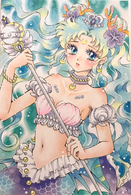 人魚の絵が描きたいなと思って昔描いたセラムン×人魚の絵を見かえしてみたり…?‍♀️ 