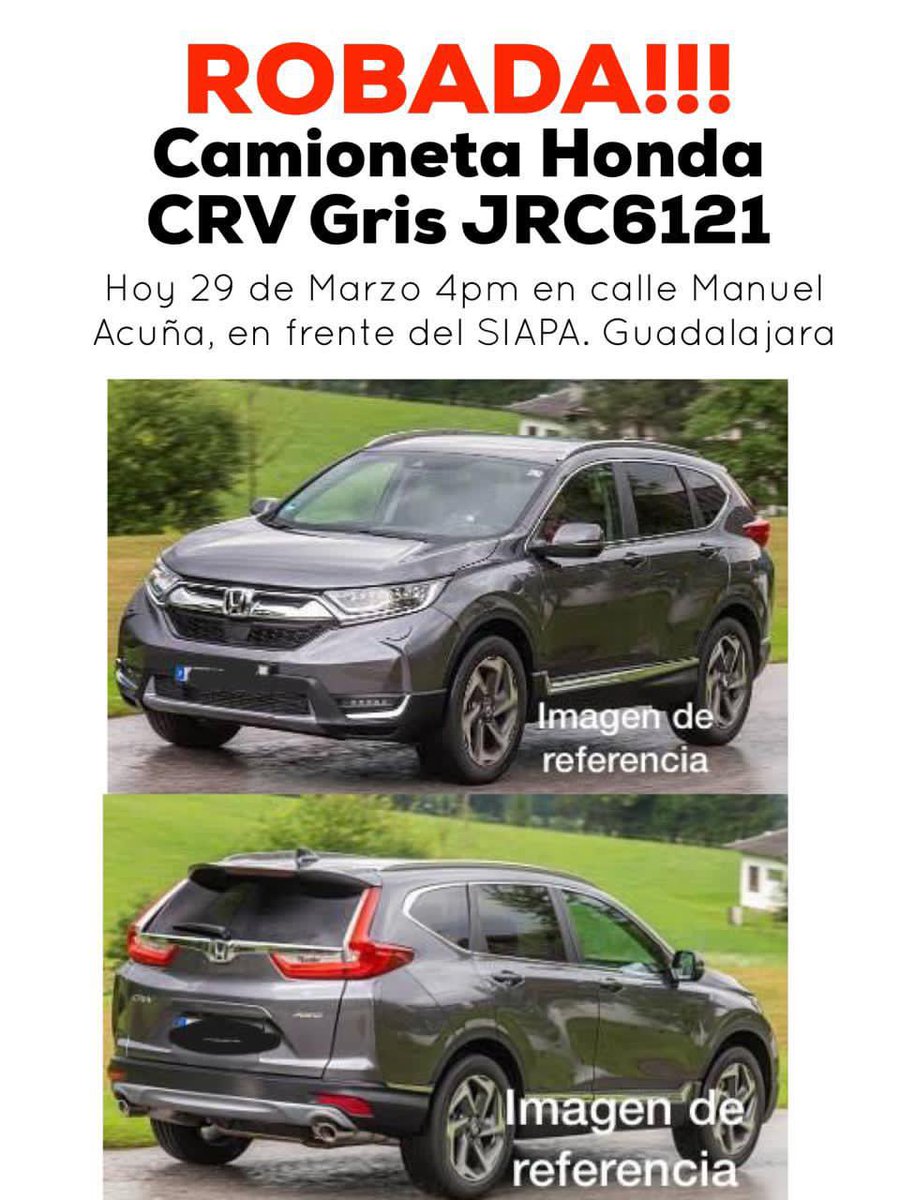 jairdelradio's tweet photo. Tirenme un paro con RT y si pueden amigos y pongan ojo a una CRV que robaron hoy por Manuel Acuña @Trafico_ZMG https://t.co/VhZFhQJsiA