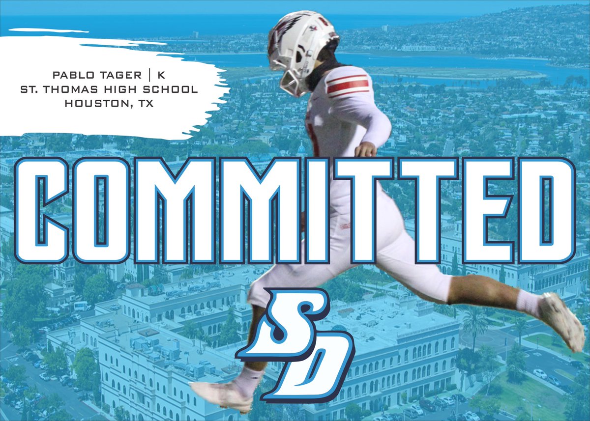 Happy to announce my commitment to <a href="/USDFootball/">San Diego Football</a>. Thank you to all of my family, friends, and coaches who have helped me and believed in me. Also a special thanks to <a href="/NickGatto/">Nick Gatto</a> @coachripshwtime and <a href="/STHFootball/">St. Thomas Football</a>. Go Toreros! @NKR_Camps