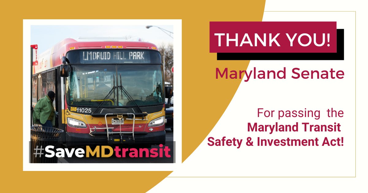 sierraclubmd's tweet photo. BREAKING: The Maryland Senate just passed the Transit Safety & Investment Act! Thank you to @SenBillFerg Chairman @GuyGuzzone and the bill champions @corymccray, @BrookeELierman, @SenatorZucker. #SaveMDTransit #FundMDTransit https://t.co/KLaQzbvlez