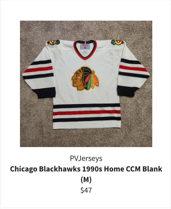 New deals on the website from the Core Four! Featured deals:

- NSH Arvidsson Adidas NWT Size 54/XL ($90)
- NYR Lady Liberty Practice Size L ($39)
- NYR Callahan 2012 WC Size M ($95)

There's more than just the screenshots, go check it out! thejerseyfinder.com