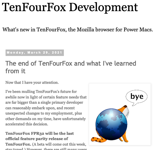 mpc7500v2's tweet photo. The end of #TenFourFox and what I've learned from it
https://t.co/7Jj7xVfYKl
#PowerPC #PPC750 #MPC7400 #PPC970 #Firefox #Classilla https://t.co/UqByvy9iIx