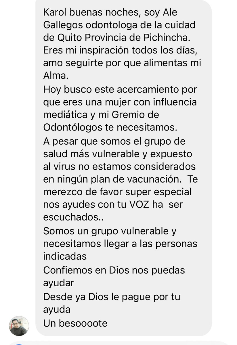 KarolNoboa1's tweet photo. Se pide a las autoridades pertinentes le presten atención a este pedido, dejando de lado las listas VIP acto que no tiene nombre, hay sectores vulnerables que no han sido tomados en cuenta @MinisteriodeSa1 @Lenin @munozmalejandra #PlandeVacunacionEc https://t.co/kQdYqvLAcR