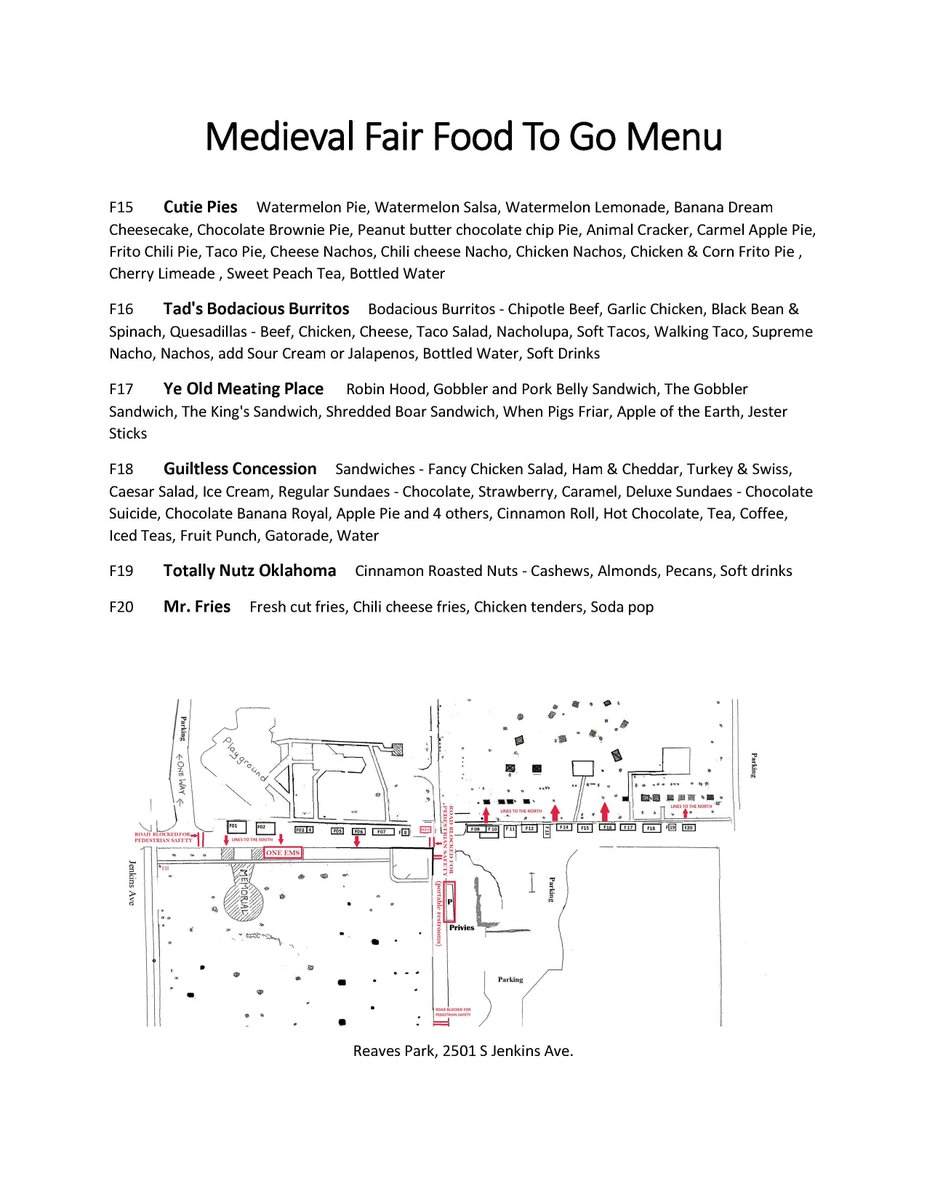 Do you have a favorite food?
Medieval Fair Food To Go, Reaves Park, Friday April 9 and Saturday April 10 from 11-7 and Sunday April 11 from Noon - 6