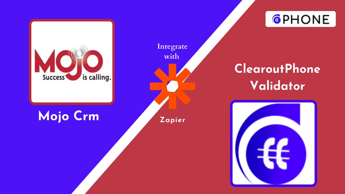 ClearoutPhone's tweet photo. Automate #phonevalidation by integrating @Mojosells
with ClearoutPhone using @zapier.
Know more - https://t.co/uPagIypKSm
ClearoutPhone is a global phone validator covering 240+ countries.
Try validating 100 phone numbers for free- https://t.co/cpBu5O9AFz
#telemarketing https://t.co/q04WHPpRPo