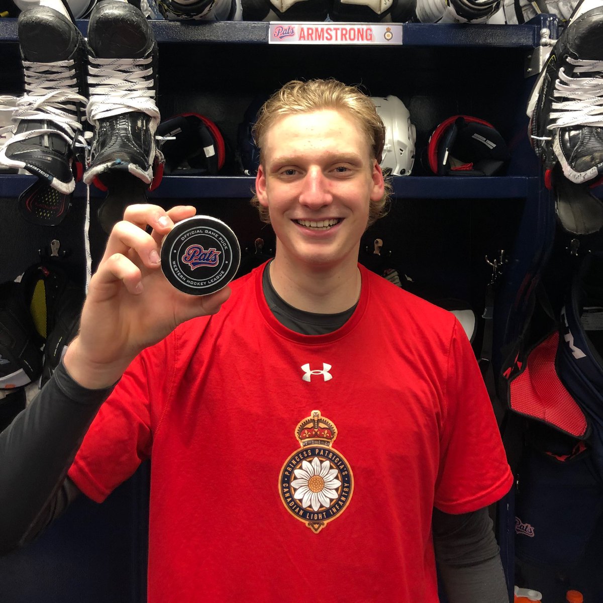 WHLPats's tweet photo. Show that puck with pride! Easton Armstrong’s first in @TheWHL #JoinTheRegiment https://t.co/ny2S9pbylP