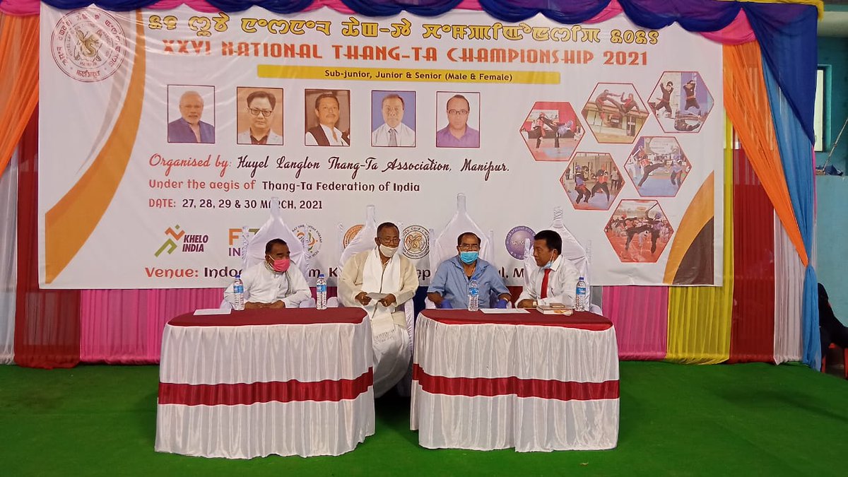 LJayantakumar's tweet photo. Really honoured to be Chief Guest  at Khuman Lampak Indoor Stadium for the  Medal Ceremony of XXVI National Thang-Ta Championship 2021 Organised by Huyel Langlon Thang-Ta Association, Manipur under the sponsorship of Thang-Ta Federation Of India. https://t.co/rKoLBOCtj2