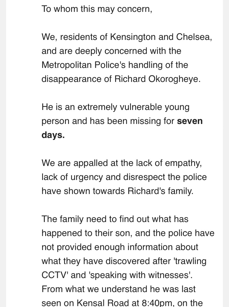 HaveAmal's tweet photo. *Seven days*, no update?!
Justice for #RichardOkorogheye 
@MPSKenChel @MPSShepherdBush @MPSKensalGreen @MPSKilburn @MPSNottingHill @metpoliceuk https://t.co/yKRbSBDUaF