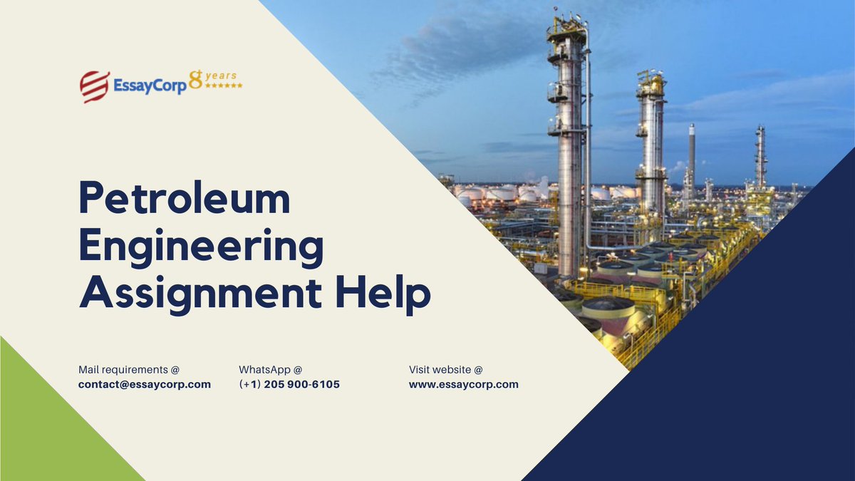 Essay_Corp's tweet image. Petroleum Engineering #AssignmentHelp at Best Price!!
.
Our #PetroleumEngineeringAssignmentHelp Experts provides error-free content along with the plagiarism report to make your trust in us. For more info, visit @ bit.ly/31xBBbs
.
.
.
.
#PetroleumEngineering #EssayCorp