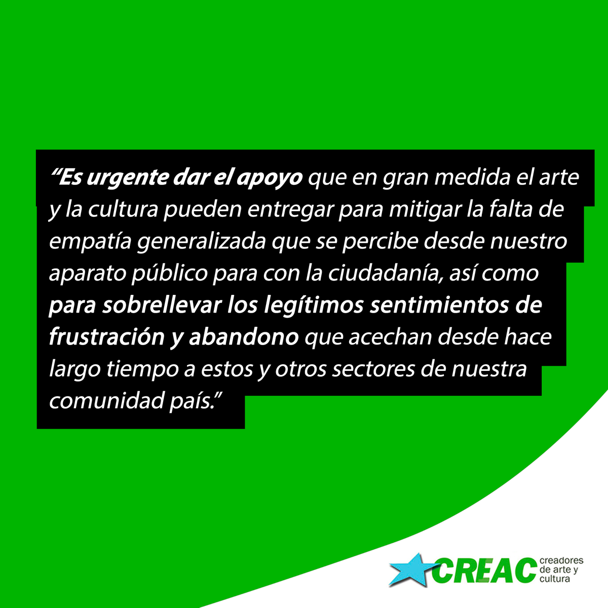creacchile's tweet photo. 📣 Es urgente dar el apoyo que en gran medida el arte y la cultura pueden entregar para mitigar la falta de empatía generalizada que se percibe desde nuestro aparato público para con la ciudadanía...
Conócenos más en 👉 https://t.co/7OjBwSO5cB https://t.co/vizdvBYVOK