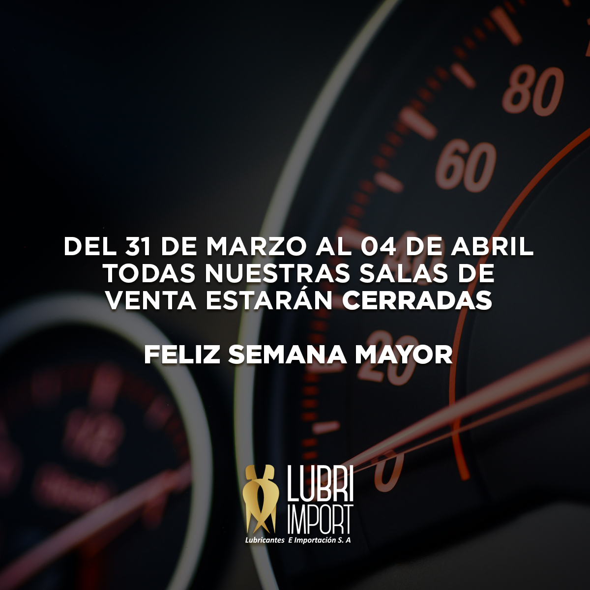 LUBRIIMPORTGT's tweet photo. A todos nuestros clientes les informamos que: A partir del día miércoles 31 de marzo al domingo 04 de abril, nuestras oficinas y salas de ventas estarán cerradas.
El día lunes 05 de abril con gusto les estaremos atendiendo en horario normal. https://t.co/19tuk7ppj9
