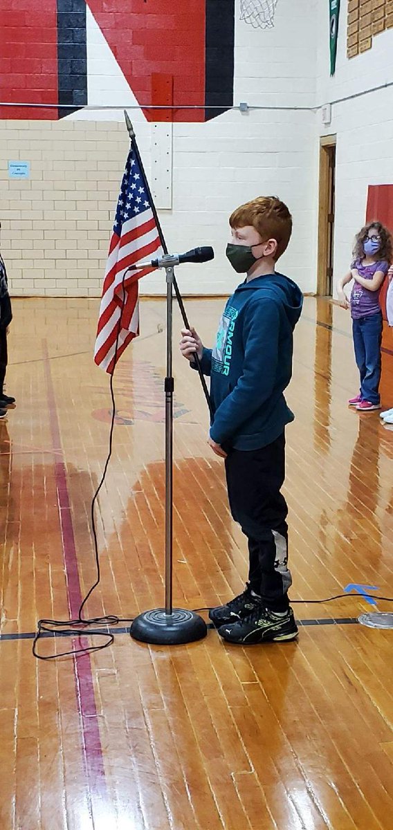 smoore2nd's tweet photo. 2nd graders leading the school with saying "The Pledge of Allegiance" and telling what we have been learning about at sunset. They both did a fantastic job! https://t.co/r53yZID2Wv