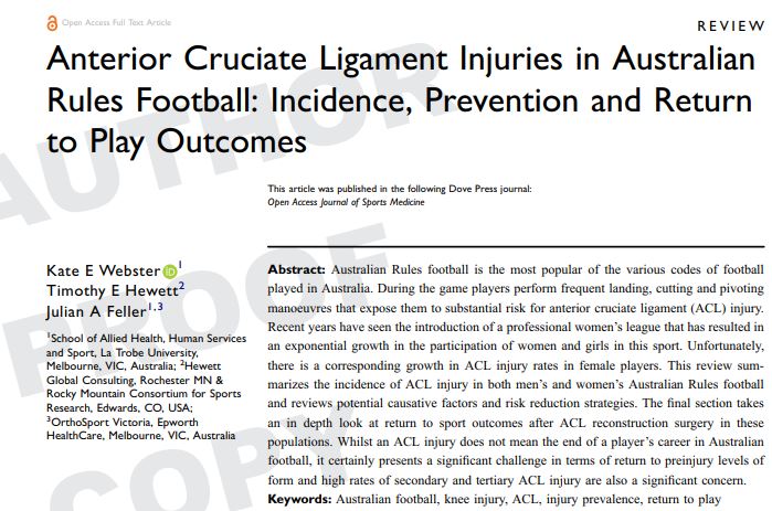 Want to know about ACL injuries in Australian Rules football? Coming to you soon....<a href="/OSVResearchUnit/">OSV Research Unit</a> <a href="/feller_julian/">Julian Feller</a> <a href="/Hewett1Tim/">Tim Hewett</a>