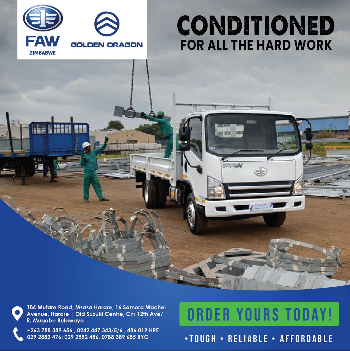 FAWZimbabwe's tweet photo. Conditioned for all the hard work.

🚚 : 3.5 tonTruck

To order yours call +263788389656

#massbreedinvestments 
#GoldenDragon 
#fawzimbabwe https://t.co/Am3eUFlBsp