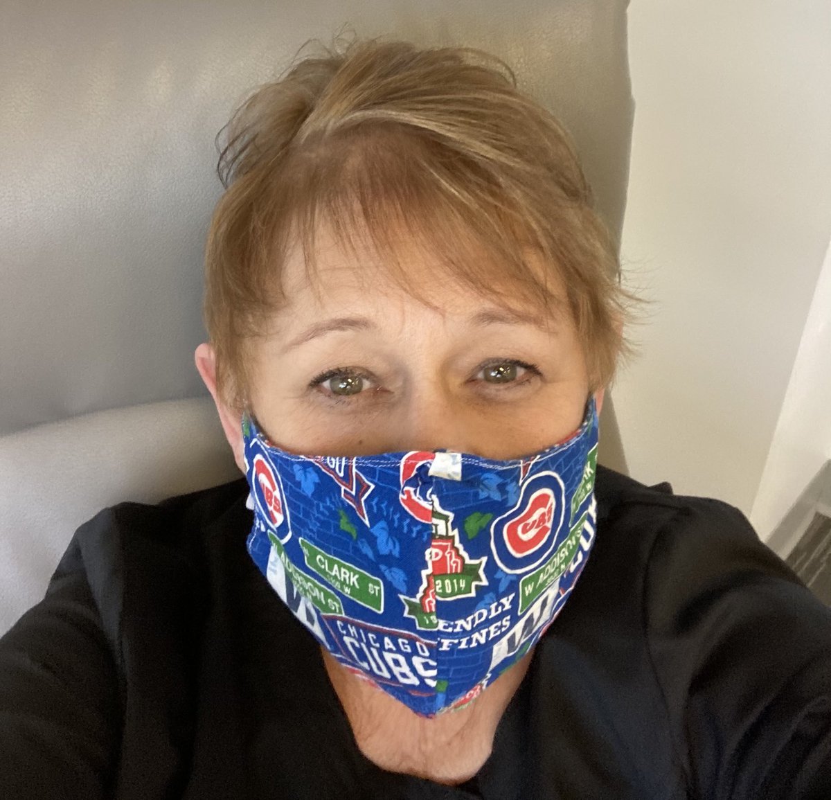 TSchackow's tweet photo. I was gifted with this mask today while working @MirroCenter! #GoCubsGo  #CovidVaccinator https://t.co/qnMqKa2Y7r