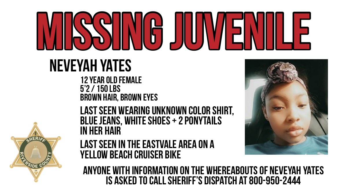 RSO's tweet image. Anyone with information on the whereabouts of Neveyah is asked to call 800-950-2444.