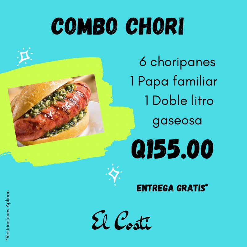 el_costigt's tweet photo. Vuelven los Choris, puedes programar tu pedido para entrega: 

Martes 30
Miércoles 31
Jueves 1
Viernes 2. 

🛵 Entrega gratis en perímetro capital 

WhatsApp: 4154-4531 https://t.co/qpdRfgYCbE