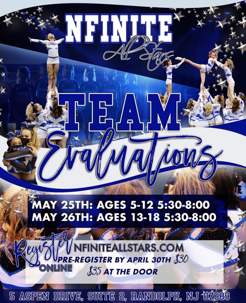 cheerUPDATES's tweet photo. TWO TIME 2021 #NCAnational Champions 🏆🏆 @NfiniteNJ from Randolph, NJ have announced their evaluation dates for the 2021/2022 season — learn more &amp; register at https://t.co/9qZ3ChJ0eL https://t.co/GYZOzPi7VX