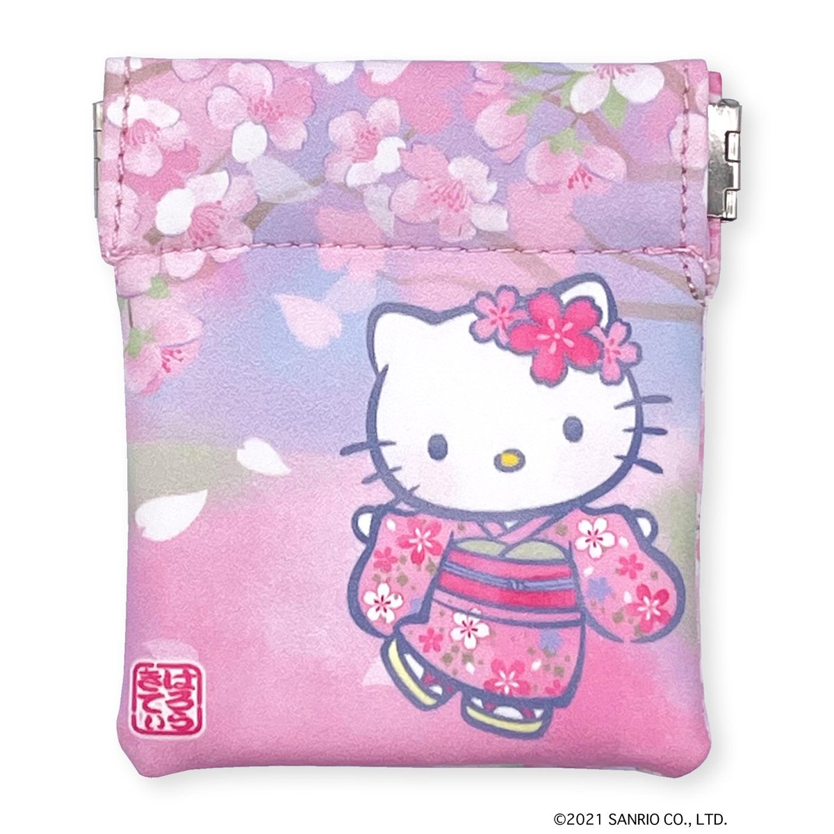 キティちゃん「ハローキティ和桜ワンタッチ小物入れ着物を着たキティちゃんが可愛い便利でコンパクト」|ご当地キティのイラスト