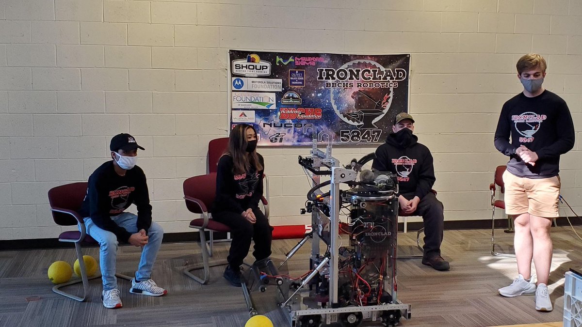 RobotsKan's tweet photo. BBCHS Ironclad had their robot interview today and Jacob, Aditya, Johanna and Bryce absolutely rocked it!  They had an amazing presentation and answered all of the judges questions! https://t.co/Jmja4msj64