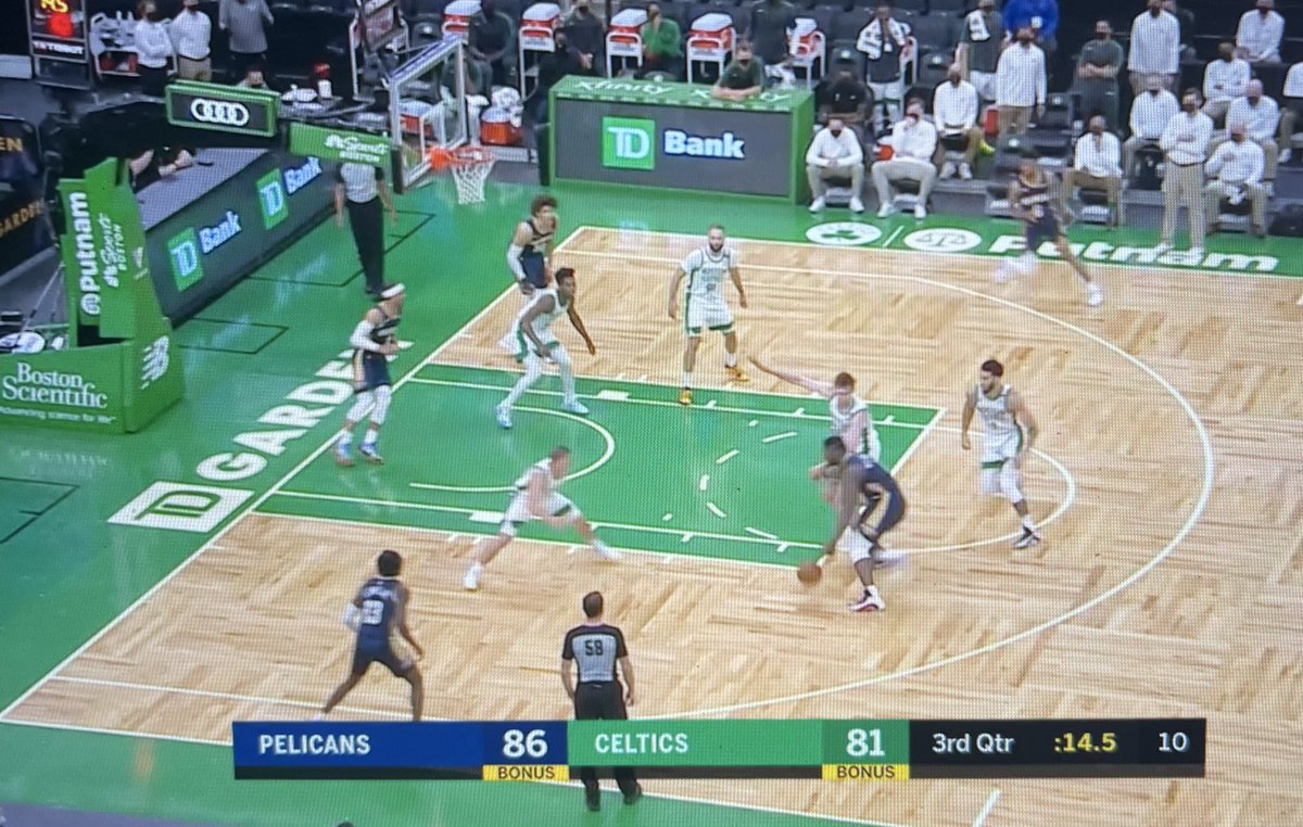 WorldWideWob's tweet photo. entire city of Boston trying to guard Zion during the final possession of the third quarter.

doesn’t matter. two points. https://t.co/iAkq6A9xRp